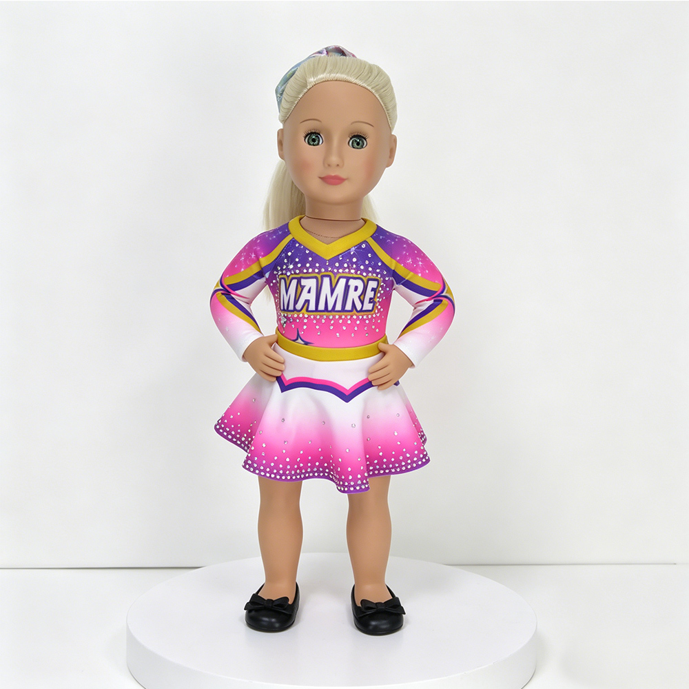Purple Pink Gradient Sublimation Doll Clothes with Rhinestones