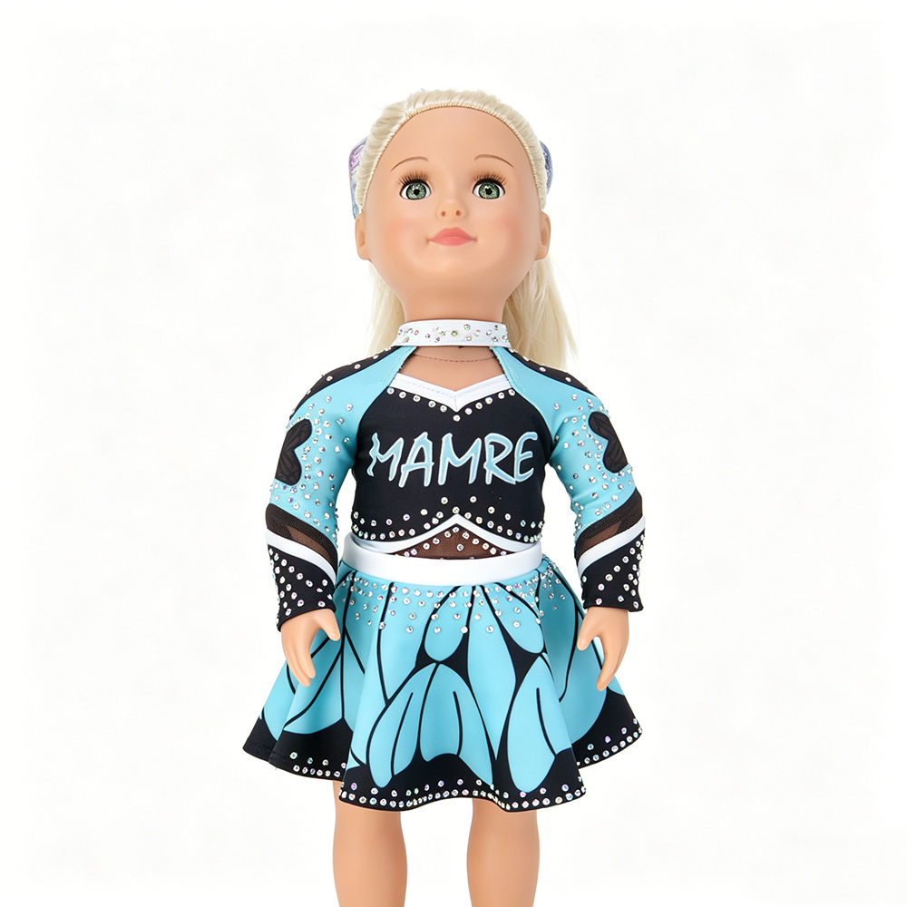 Teal Black Choker Neck Doll Clothes with Sparkly Rhinestones