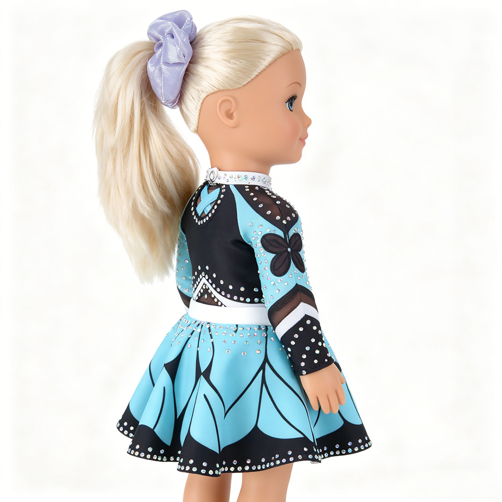 Teal Black Choker Neck Doll Clothes with Sparkly Rhinestones