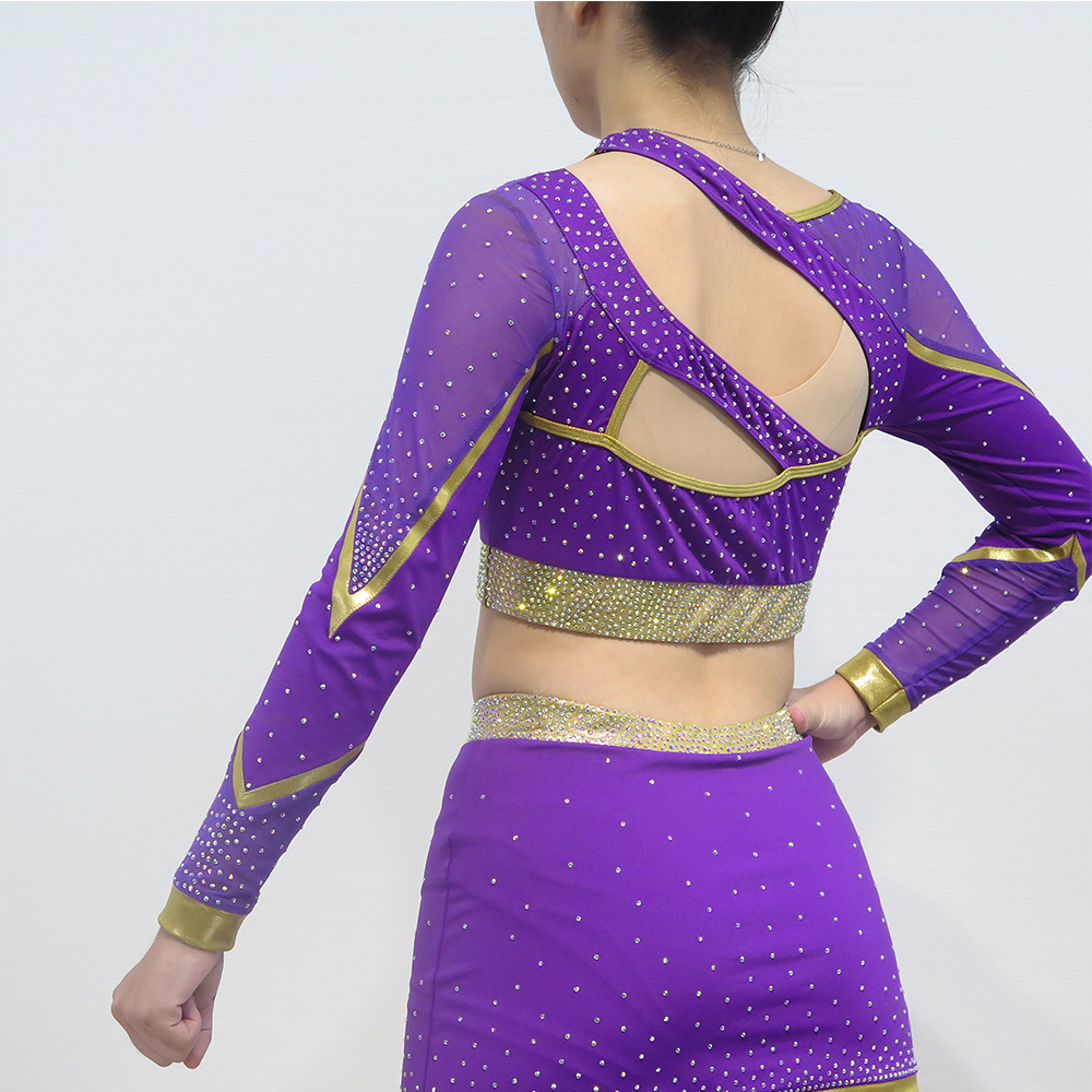 Girls Asymmetric Cut-out Long Sleeve Rhinestone Cheerleader Outfits