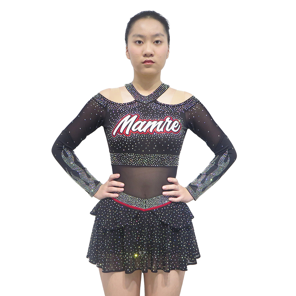  Girls Criss-cross Halter Long Sleeve Rhinestone Cheerleader Outfits 