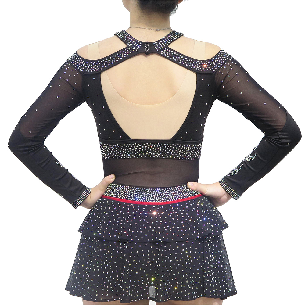  Girls Criss-cross Halter Long Sleeve Rhinestone Cheerleader Outfits 