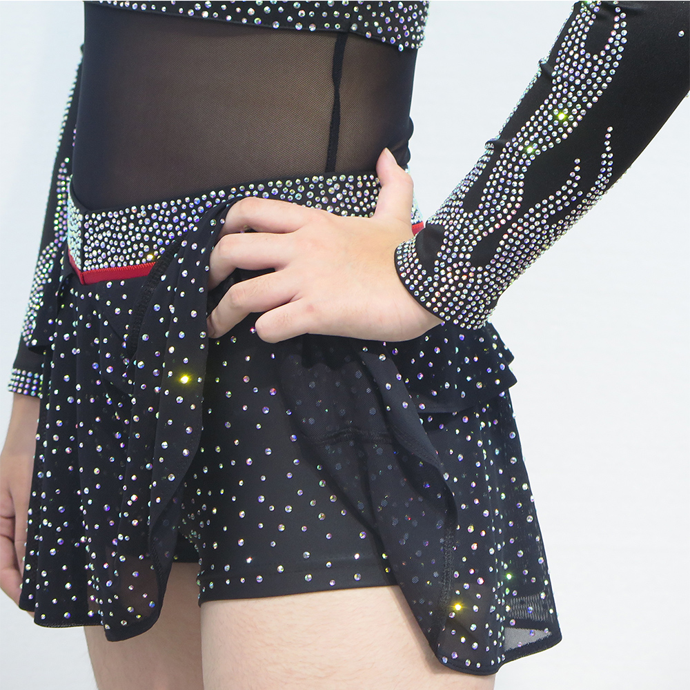  Girls Criss-cross Halter Long Sleeve Rhinestone Cheerleader Outfits 