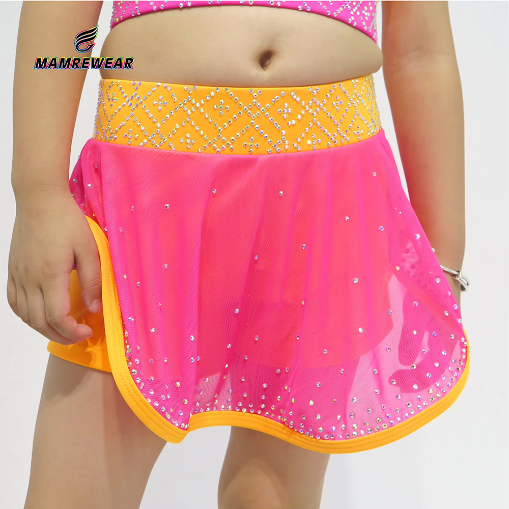 Girls Bright Pink Yellow Sleeveless Crop Top Short Skirt Set