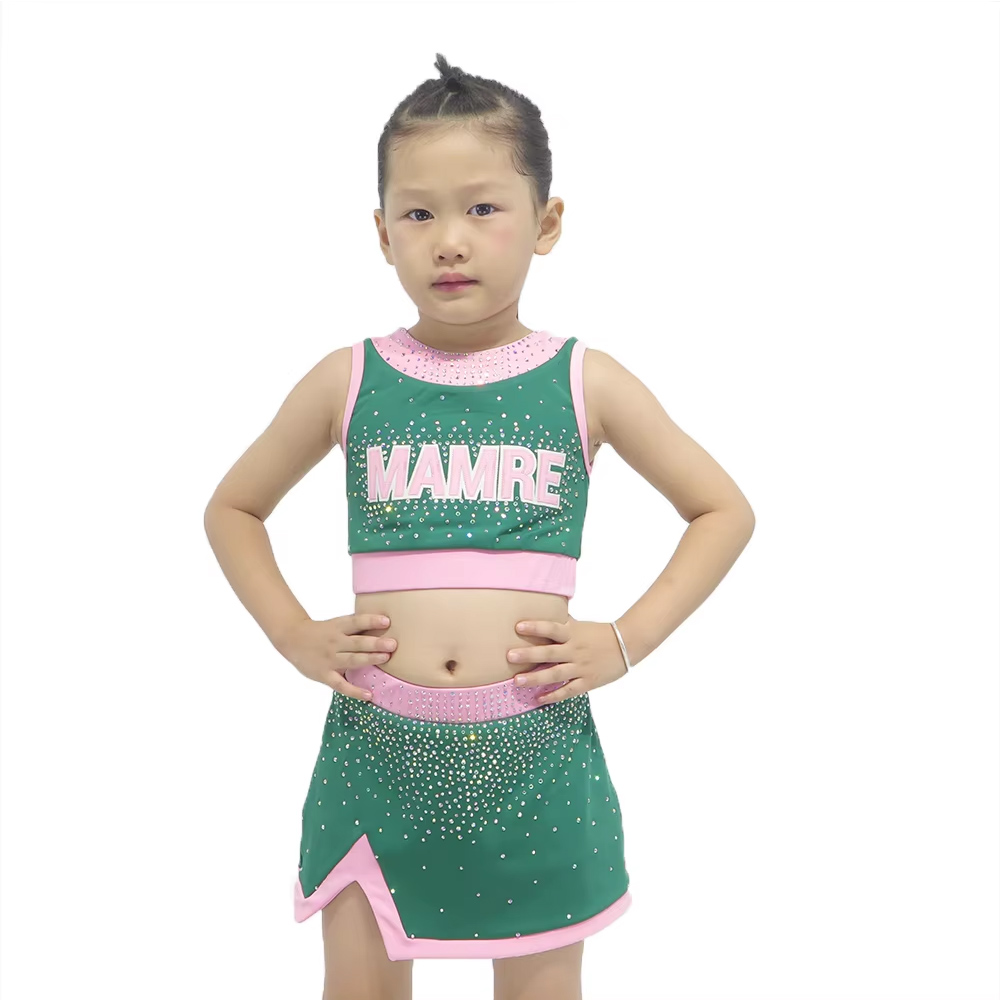 Custom Green Pink Sleeveless Crop Top Short Skirt Set