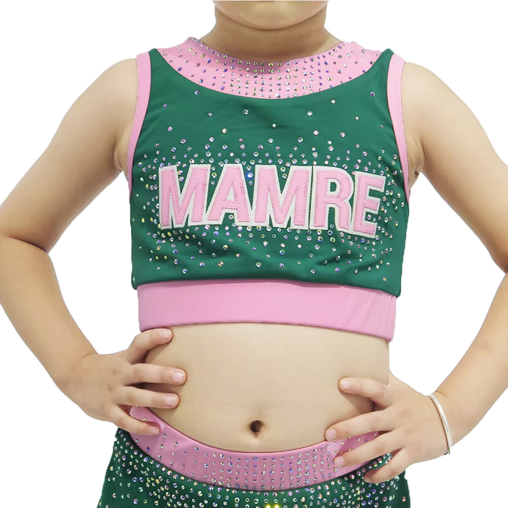 Custom Green Pink Sleeveless Crop Top Short Skirt Set