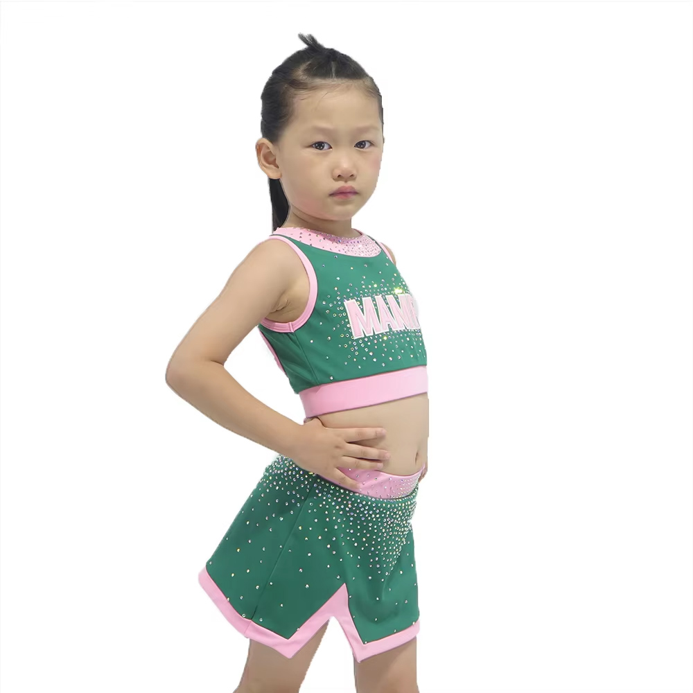 Custom Green Pink Sleeveless Crop Top Short Skirt Set