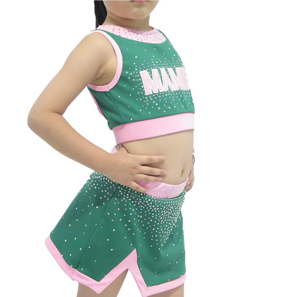 Custom Green Pink Sleeveless Crop Top Short Skirt Set