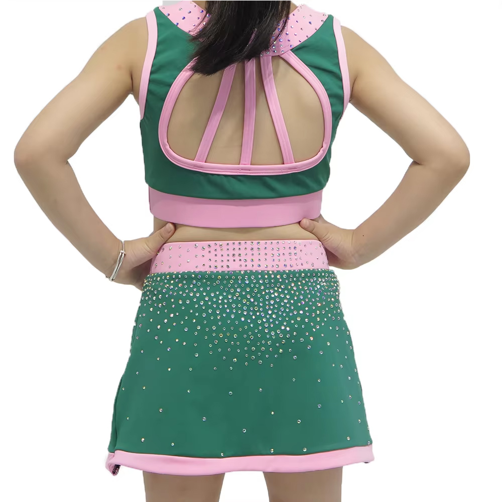 Custom Green Pink Sleeveless Crop Top Short Skirt Set