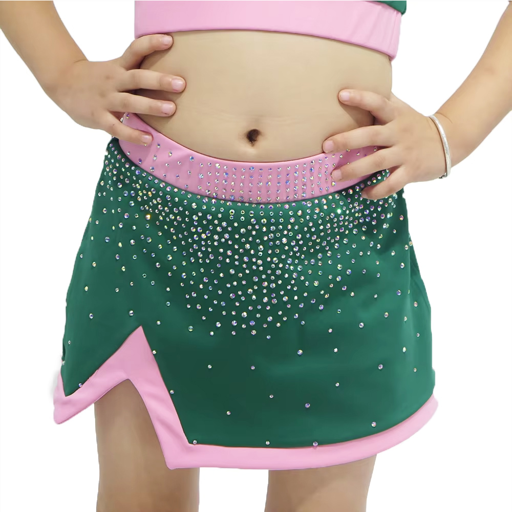 Custom Green Pink Sleeveless Crop Top Short Skirt Set