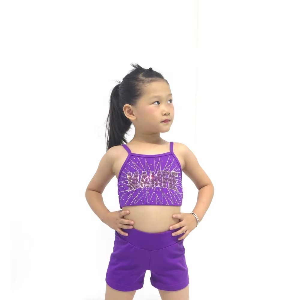 Custom Purple Heavy Starburst Rhinestone Kids Cheerleading Uniform