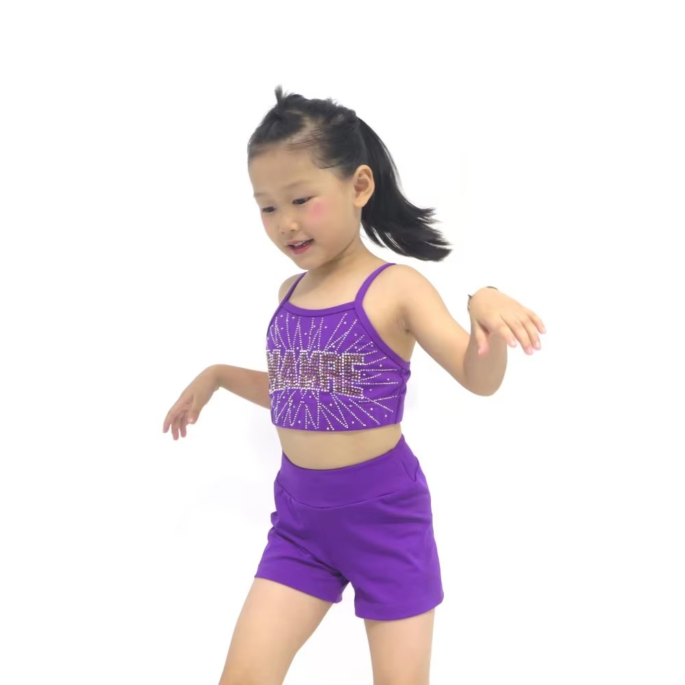 Custom Purple Heavy Starburst Rhinestone Kids Cheerleading Uniform