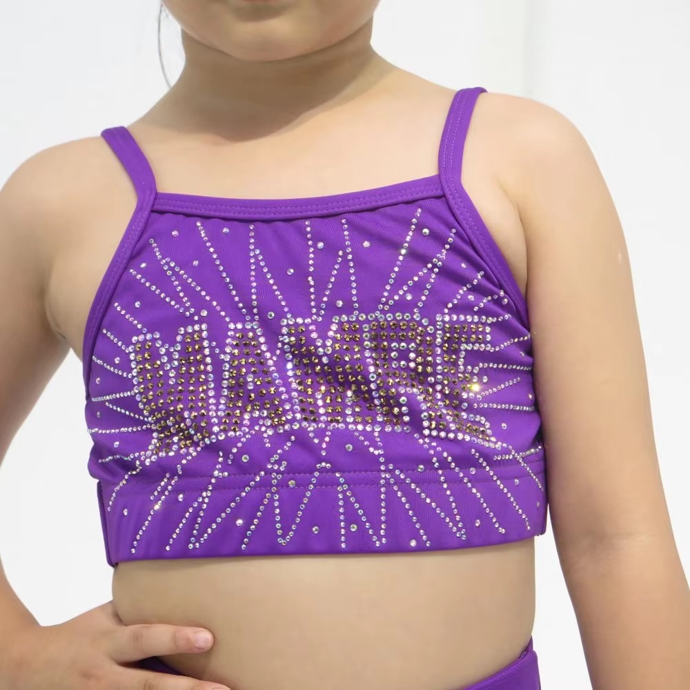 Custom Purple Heavy Starburst Rhinestone Kids Cheerleading Uniform
