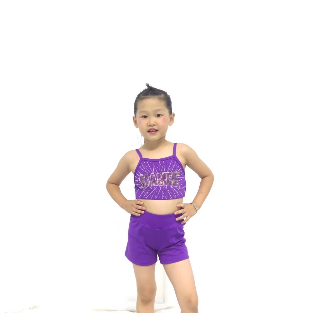 Custom Purple Heavy Starburst Rhinestone Kids Cheerleading Uniform