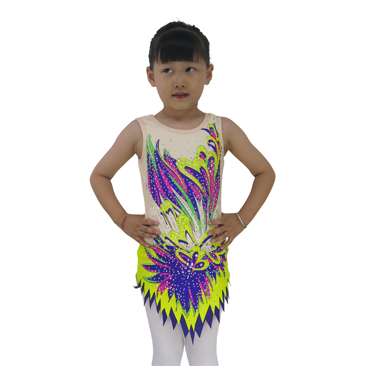 Girls Sleeveless Artistic Flame Pattern Rhinestone Costumes