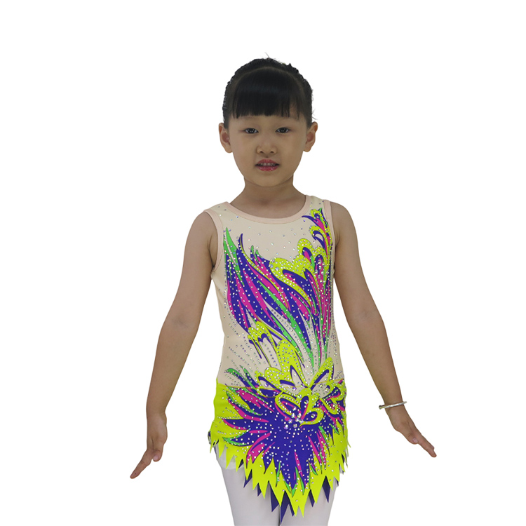 Girls Sleeveless Artistic Flame Pattern Rhinestone Costumes