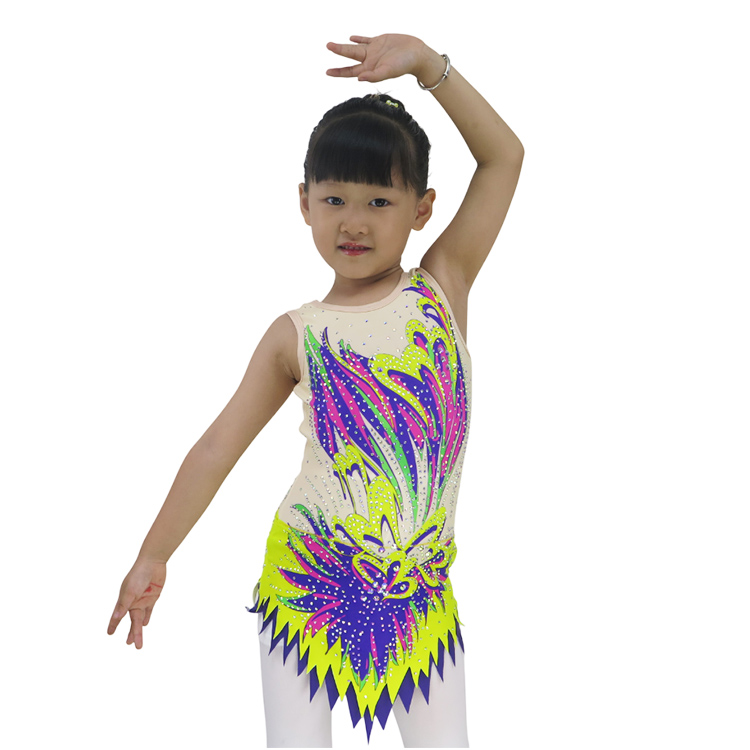 Girls Sleeveless Artistic Flame Pattern Rhinestone Costumes