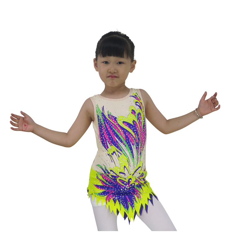 Girls Sleeveless Artistic Flame Pattern Rhinestone Costumes