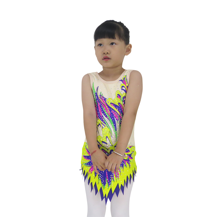 Girls Sleeveless Artistic Flame Pattern Rhinestone Costumes