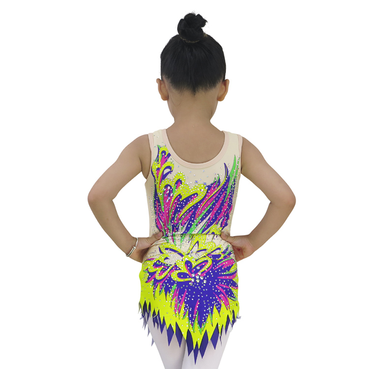 Girls Sleeveless Artistic Flame Pattern Rhinestone Costumes