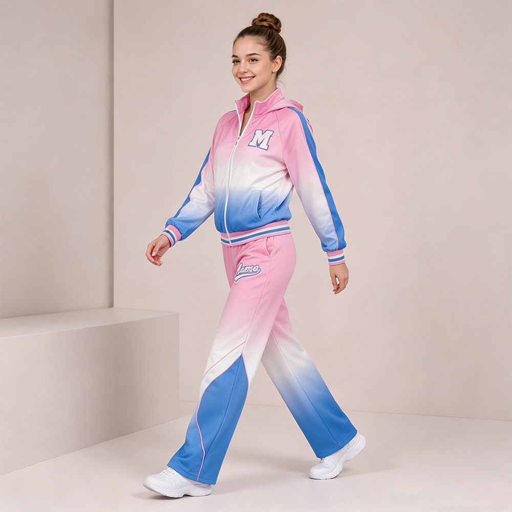 Trendy Pink Blue Gradient Cheer Tracksuit Jacket Pants