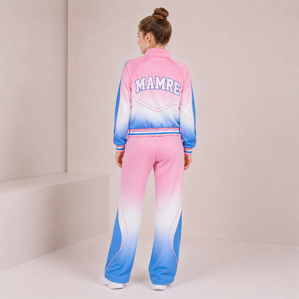 Trendy Pink Blue Gradient Cheer Tracksuit Jacket Pants