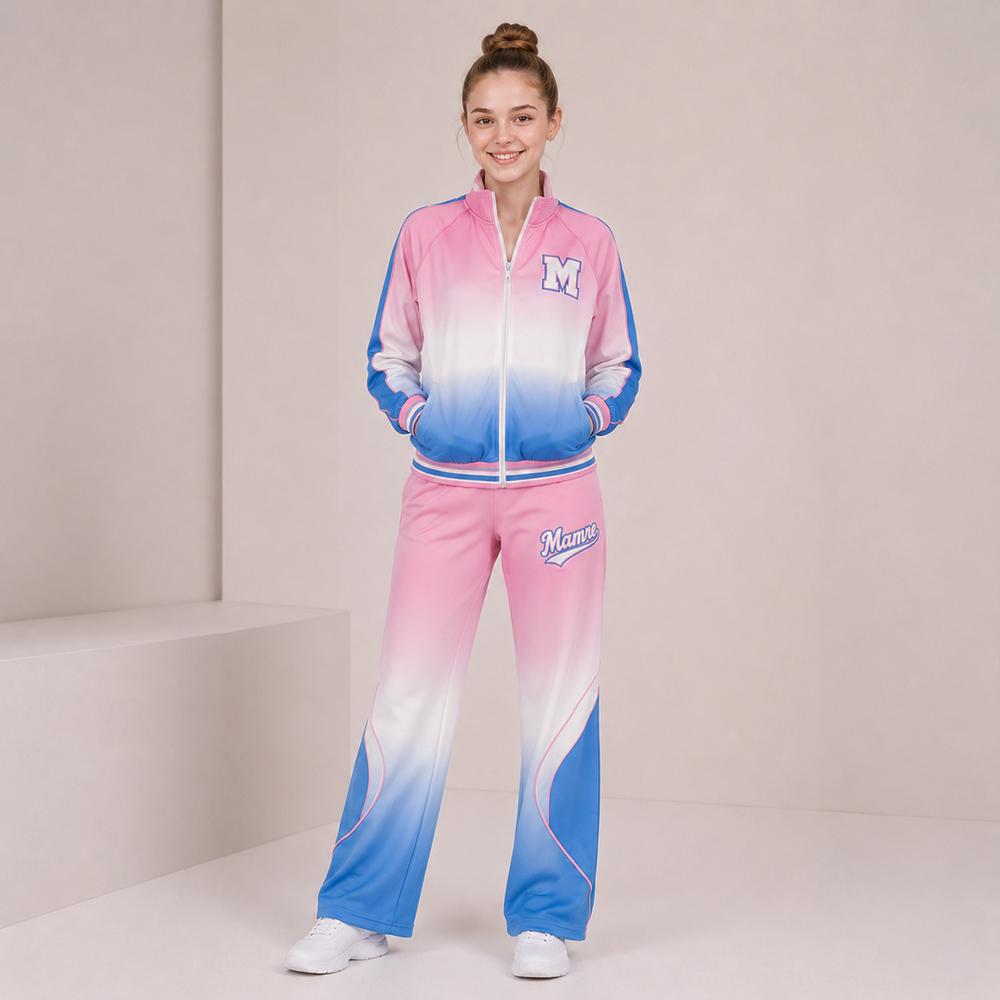 Trendy Pink Blue Gradient Cheer Tracksuit Jacket Pants