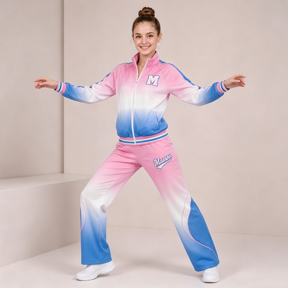 Trendy Pink Blue Gradient Cheer Tracksuit Jacket Pants