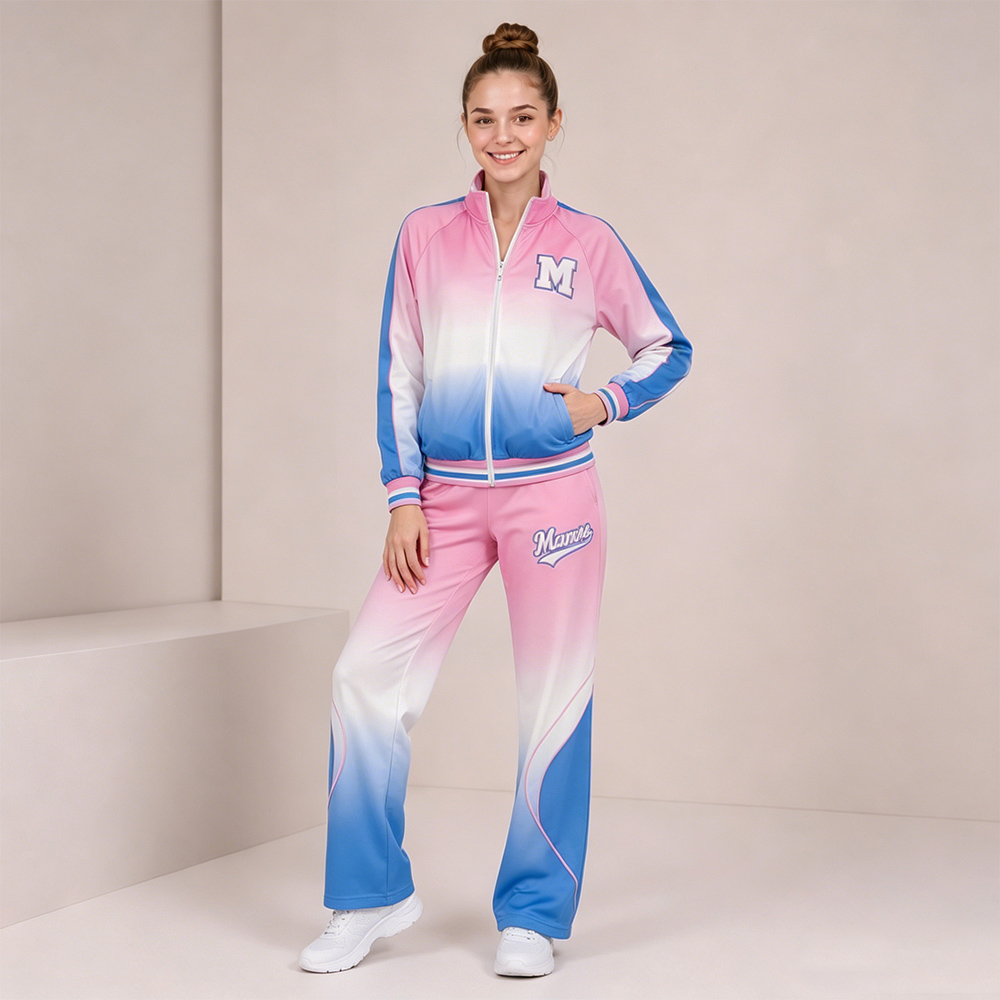 Trendy Pink Blue Gradient Cheer Tracksuit Jacket Pants