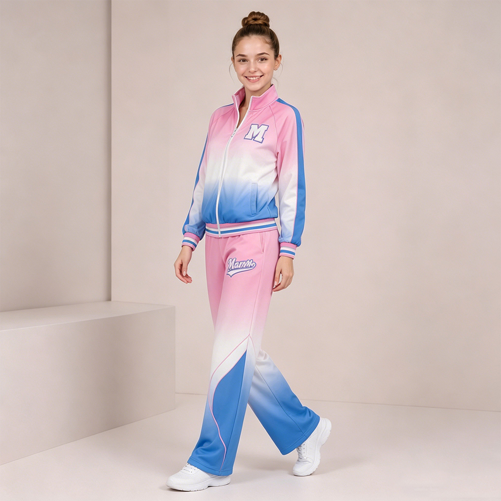 Trendy Pink Blue Gradient Cheer Tracksuit Jacket Pants