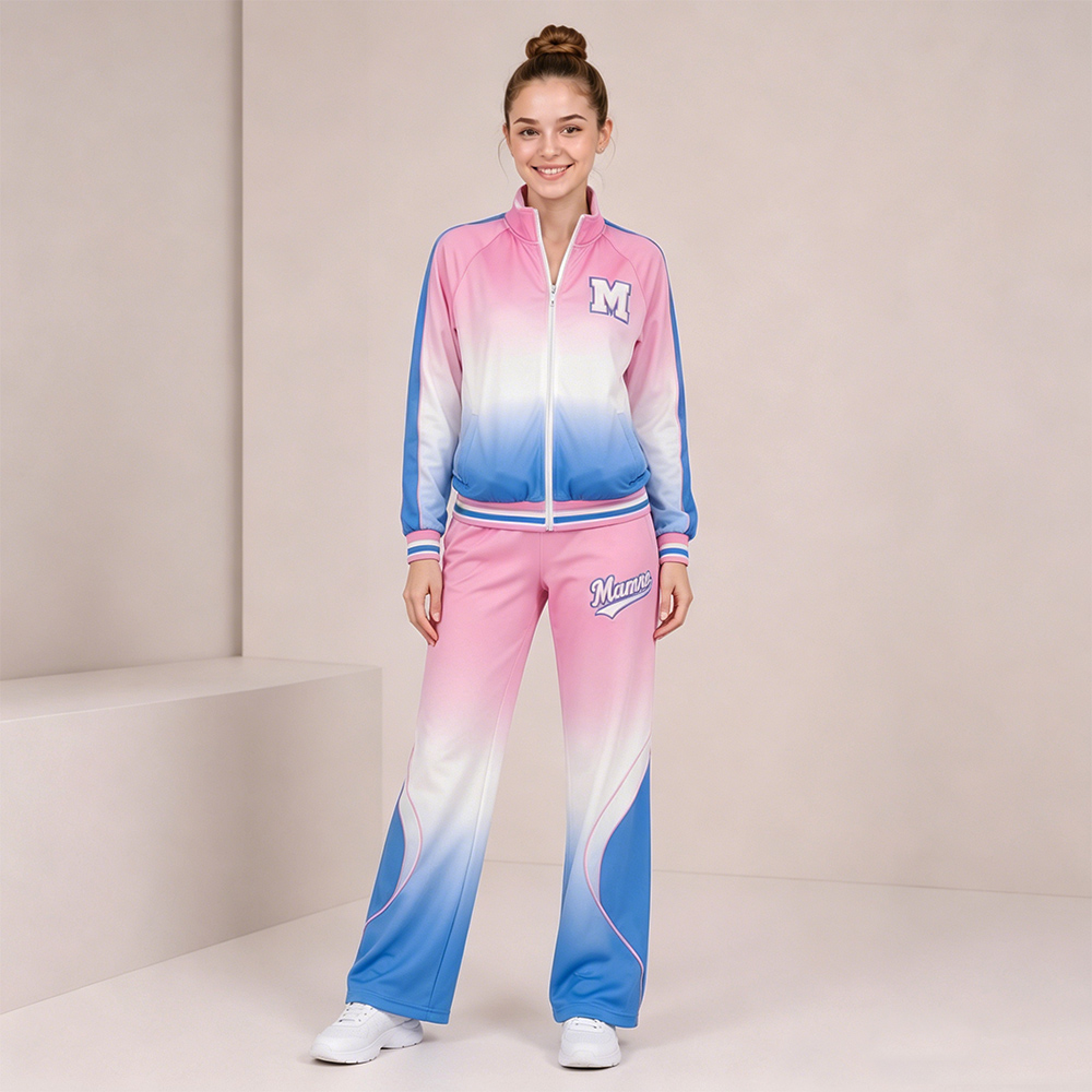 Trendy Pink Blue Gradient Cheer Tracksuit Jacket Pants