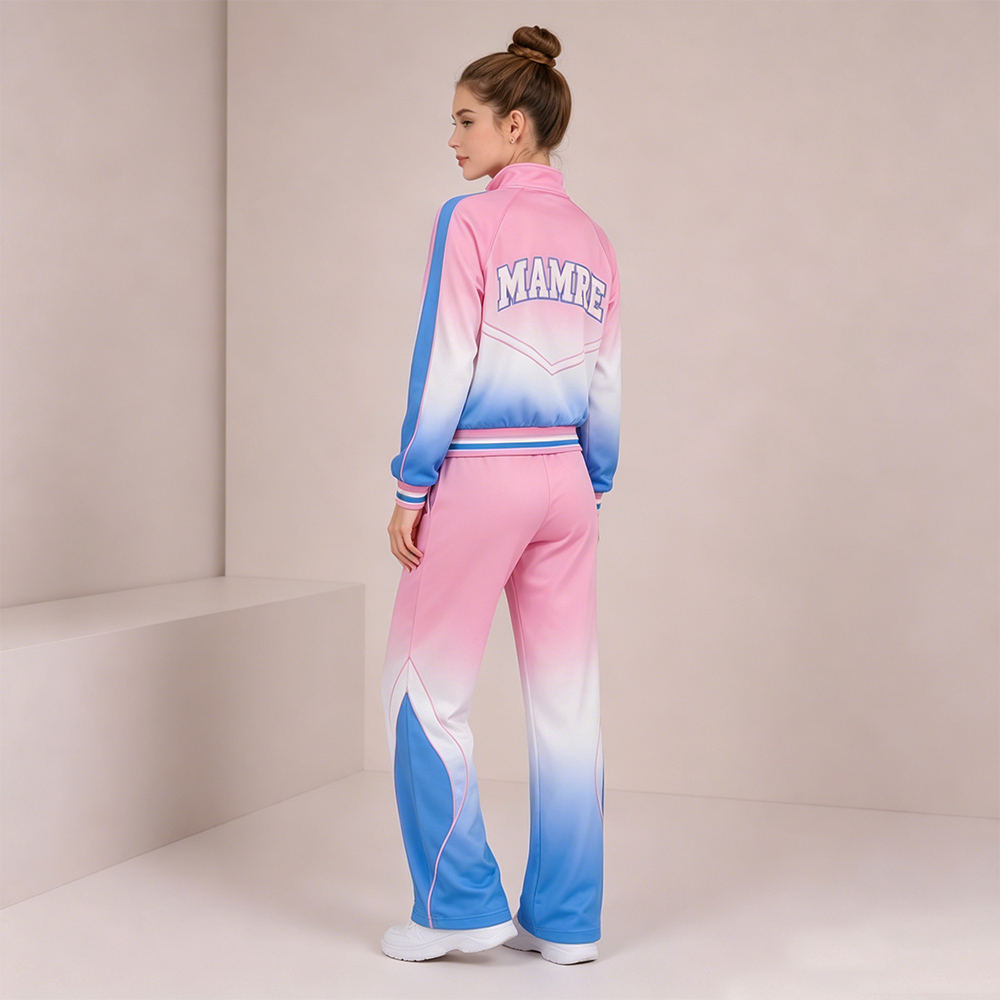 Trendy Pink Blue Gradient Cheer Tracksuit Jacket Pants