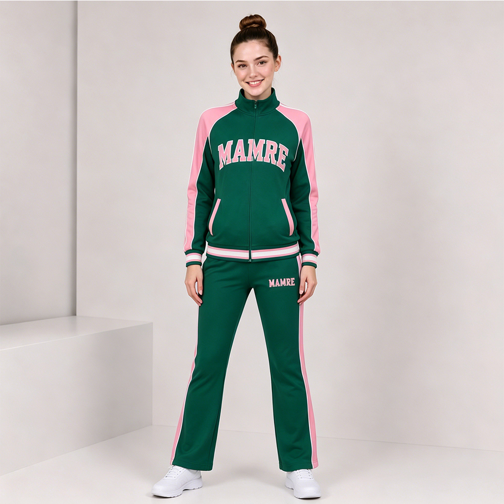 Custom Green Pink Cheer Tracksuit Jacket Pants Set