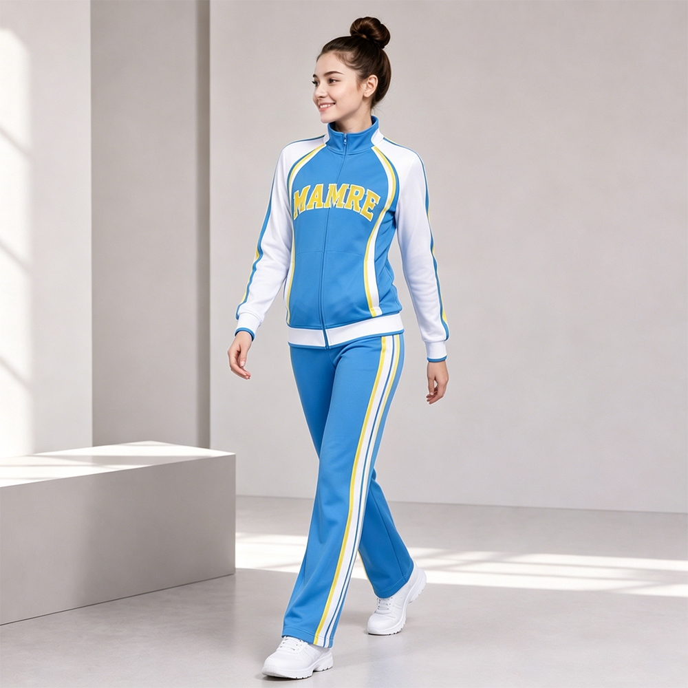 Stylish Blue White Yellow Cheerleading Tracksuit Jacket Pants