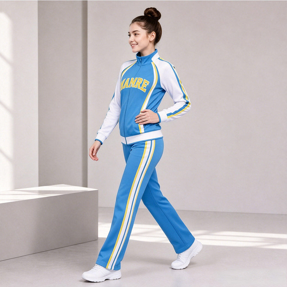 Stylish Blue White Yellow Cheerleading Tracksuit Jacket Pants