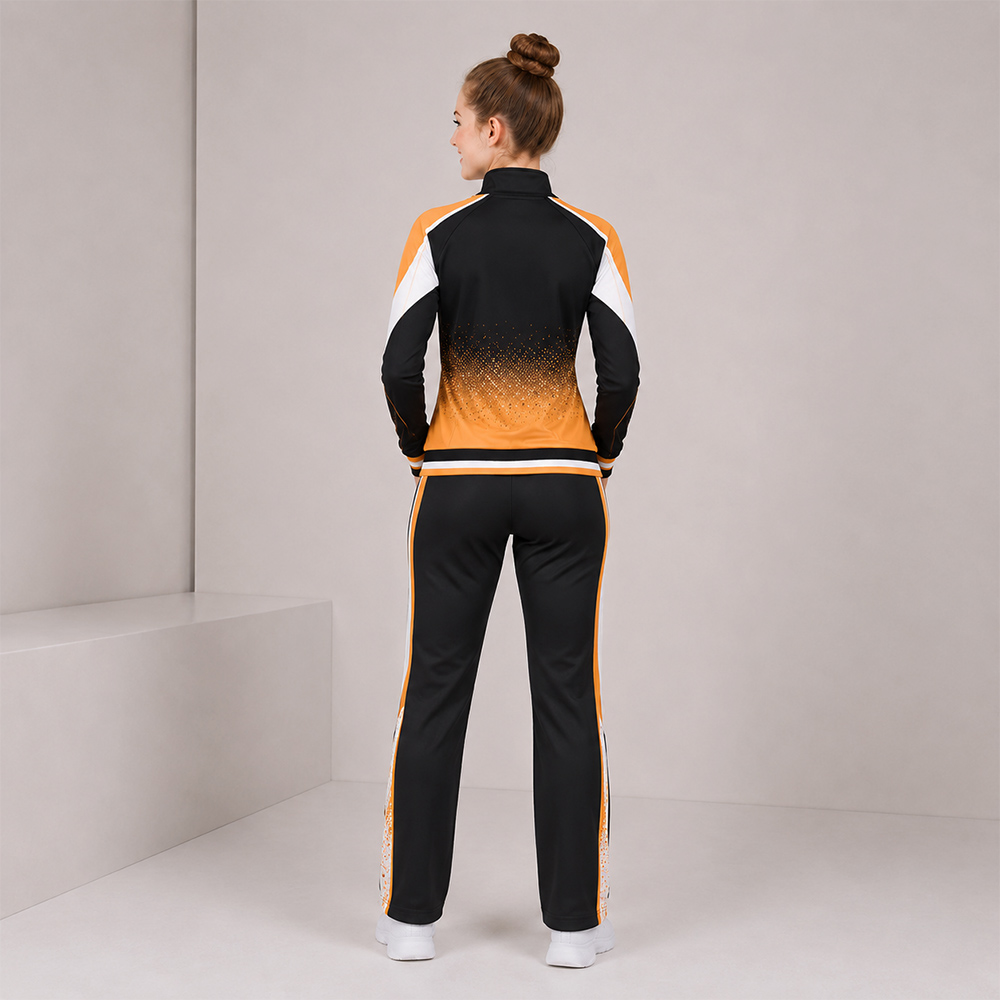 Custom Black Orange White Cheer Tracksuit Jacket Pants