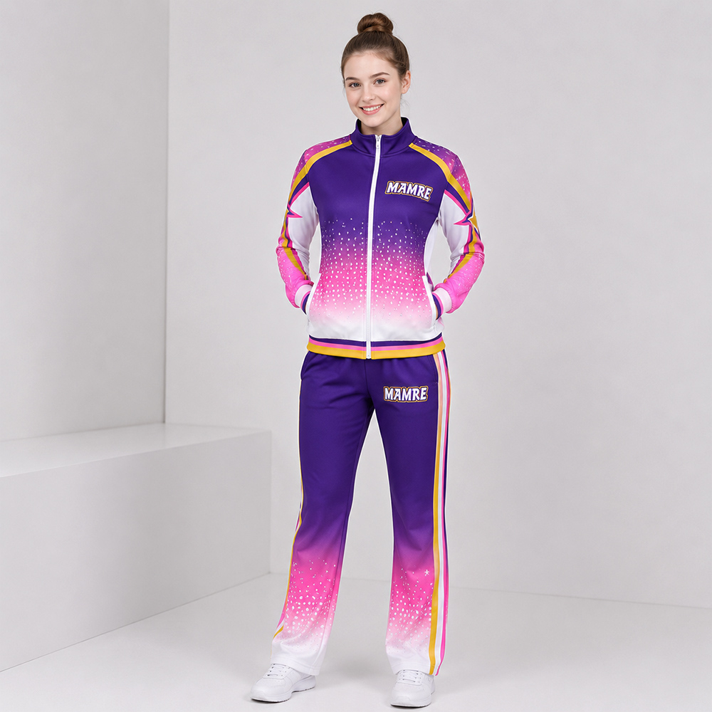 Fashion Purple Pink White Cheer Tracksuit Jacket Pants