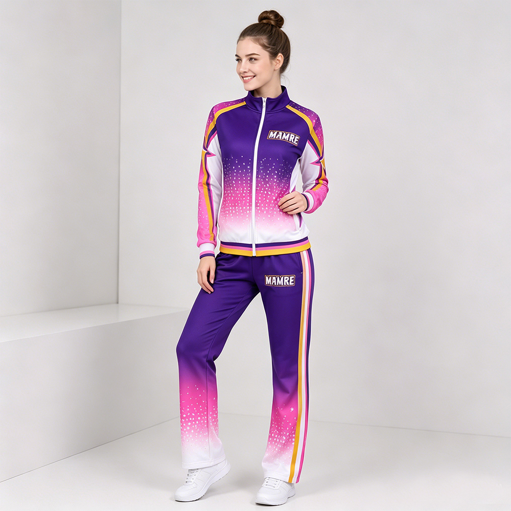 Fashion Purple Pink White Cheer Tracksuit Jacket Pants