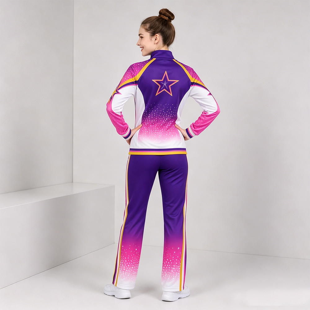 Fashion Purple Pink White Cheer Tracksuit Jacket Pants