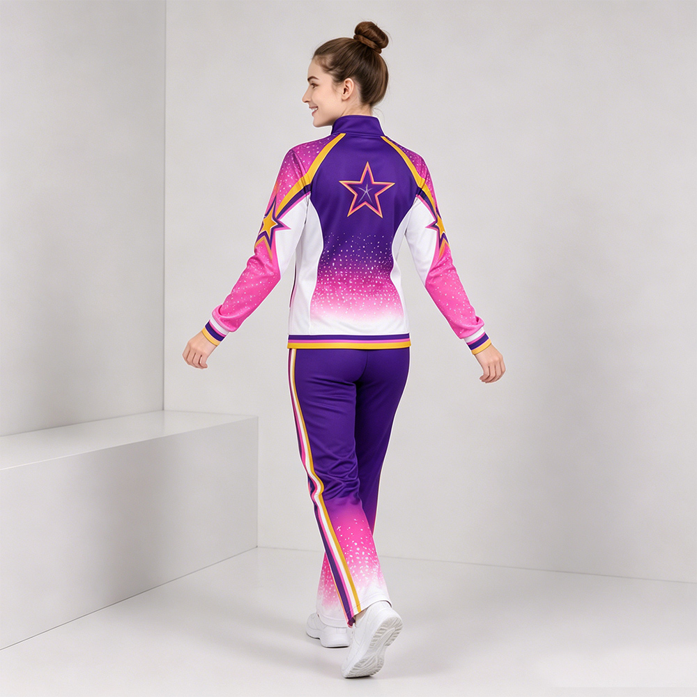 Fashion Purple Pink White Cheer Tracksuit Jacket Pants