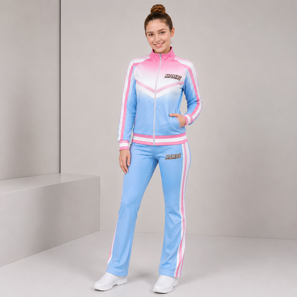 Hot Selling Pink Blue Gradient Cheer Tracksuit Jacket Pant