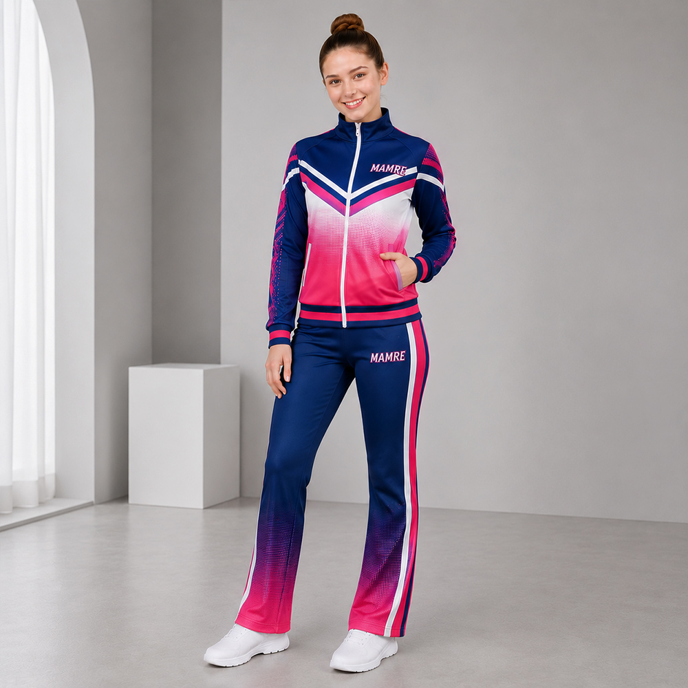Custom Navy Pink White Cheer Tracksuit Jacket Pants