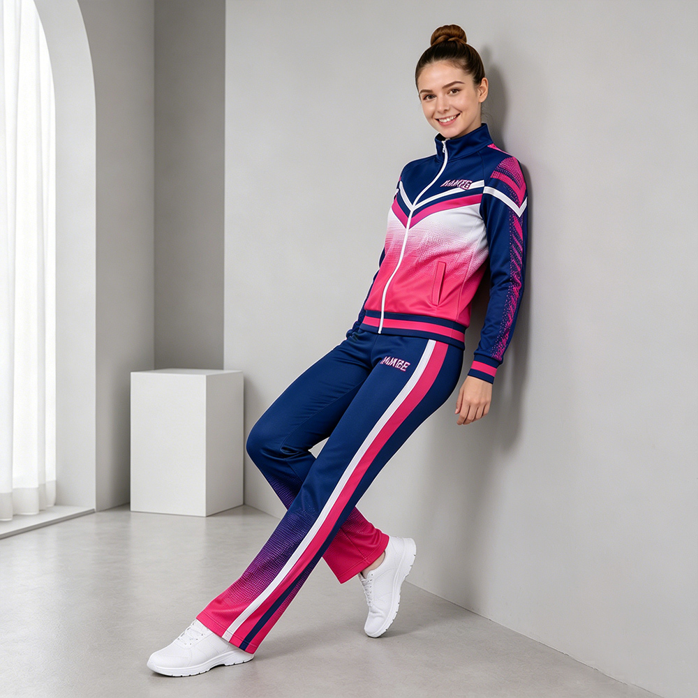 Custom Navy Pink White Cheer Tracksuit Jacket Pants