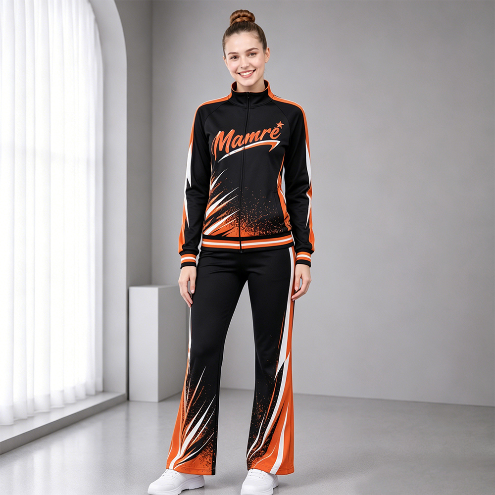 Hot Selling Black Orange White Cheer Tracksuit Jacket Pants