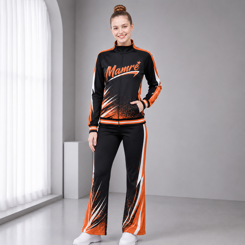 Hot Selling Black Orange White Cheer Tracksuit Jacket Pants