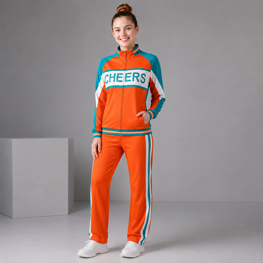 Trendy Orange Teal White Cheer Tracksuit Jacket Pants