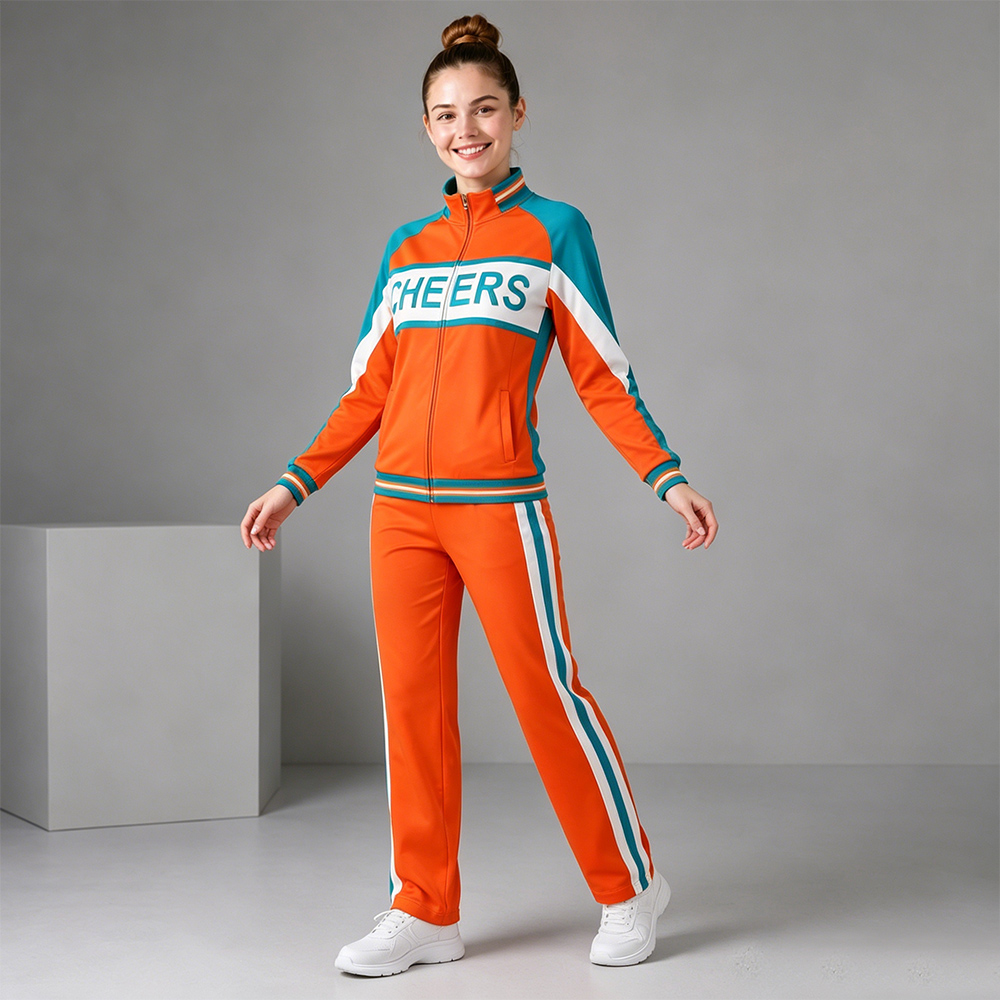 Trendy Orange Teal White Cheer Tracksuit Jacket Pants
