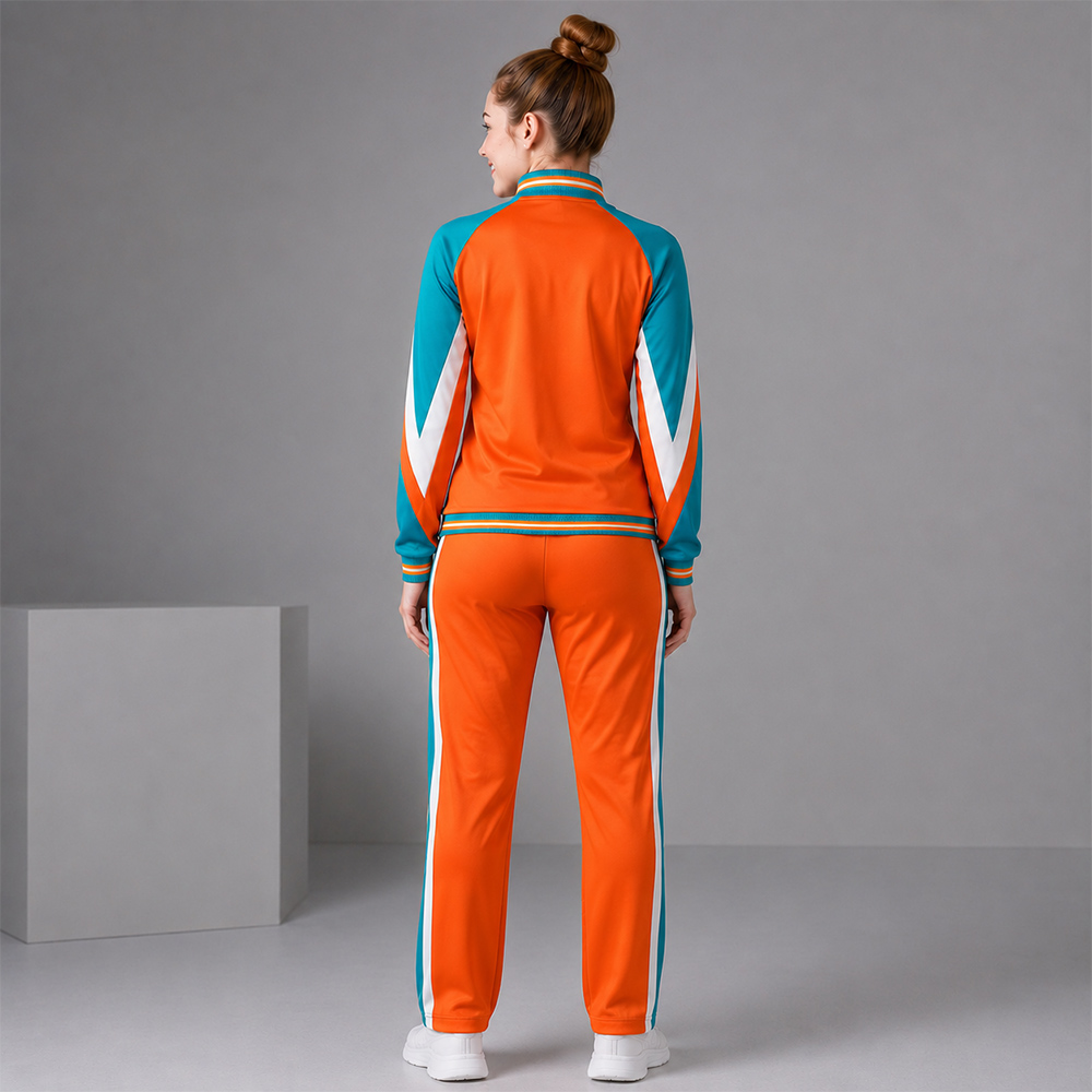 Trendy Orange Teal White Cheer Tracksuit Jacket Pants