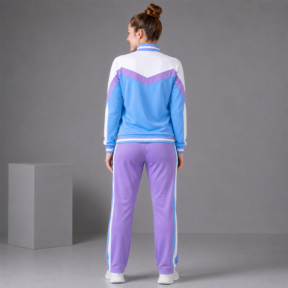 Modern White Blue Purple Cheerleading Jacket Pants Set