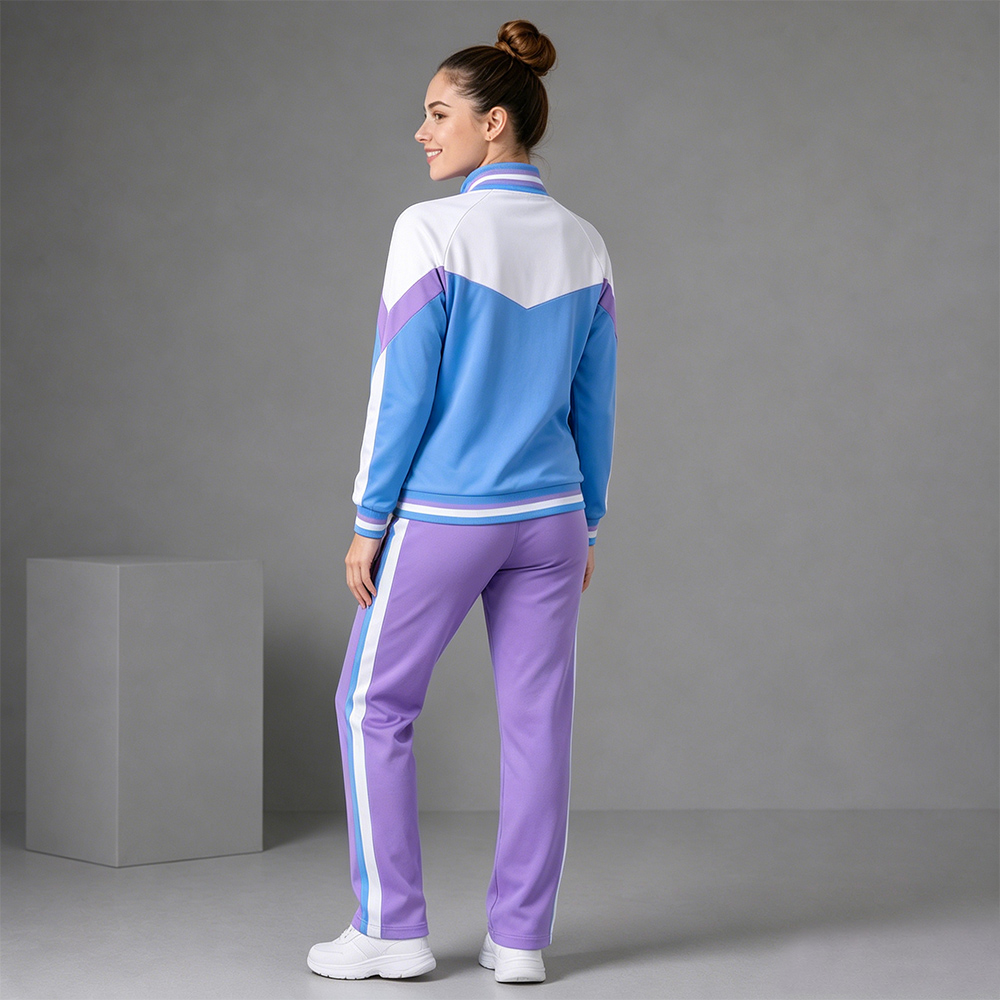 Modern White Blue Purple Cheerleading Jacket Pants Set
